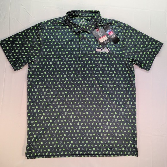 Antigua Other - Antigua Seattle Seahawks NFL Mens Large Polo Shirt Green Football All Over Print